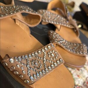 Barbara Barbiery Italian Genuine Leather Embellished Tan Sandals